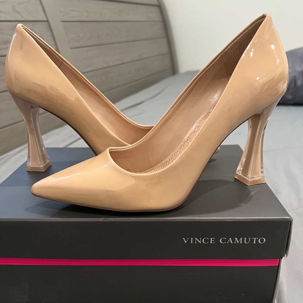 Brand New Vince Camuto Dark Buff Soft Patent Heels